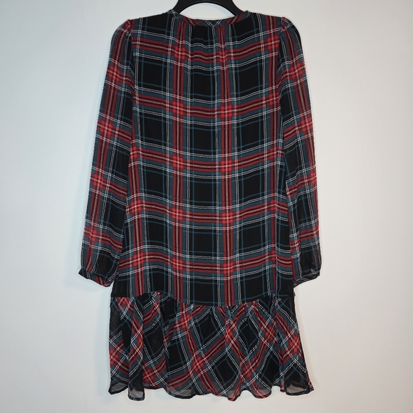 Draper James Tie Neck Flounce Shift Dress Plaid Longsleeve - Picture 4 of 13